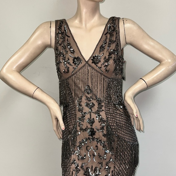 Aidan Mattox beaded fringes sleeveless midi dress - Picture 3 of 12